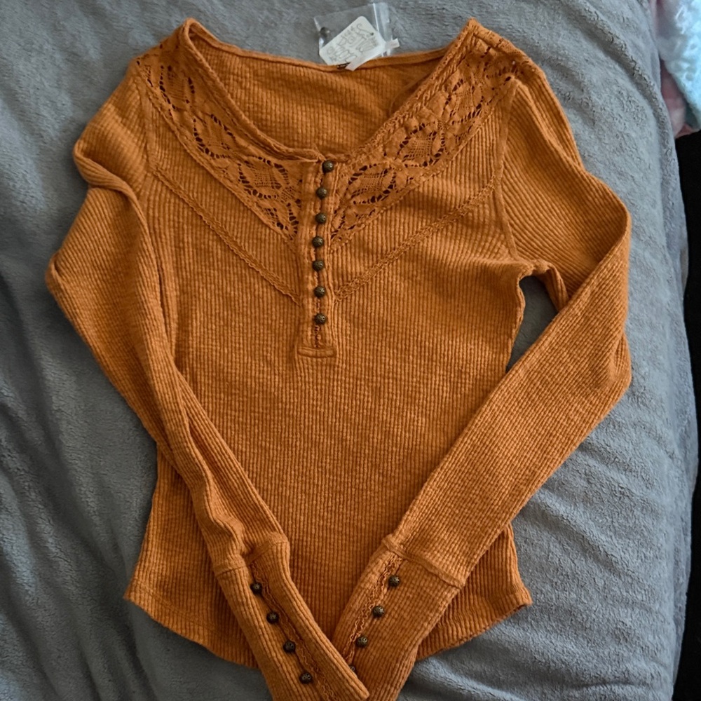 Free people Orange Long sleeve henley